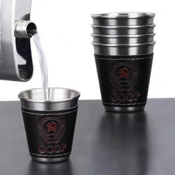 Bicchiere per birra in acciaio inox, rivestito in pelle artificiale, resistente alla ruggine, nero