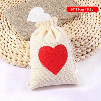 Set of 10 White Khaki Linen Love Bags for Holidays