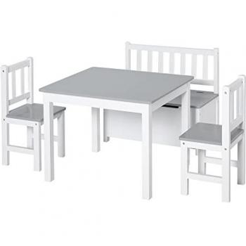 Ensemble de table et chaises enfant - HOMCOM - MDF pin blanc gris