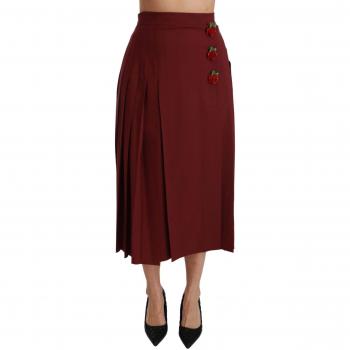 Dolce & Gabbana Red Virgin Wool High Waist Midi Skirt - Size 2XS