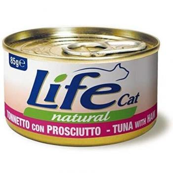 Life Cat Natural Lattine 85 gr - Tonno con Prosciutto Confezione da 24 pezzi Cibo umido per gatti