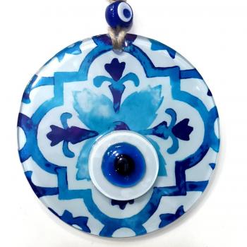 Handcrafted Fusion Glass Tulip Pattern Evil Eye Wall Ornament, 12 x 12 cm