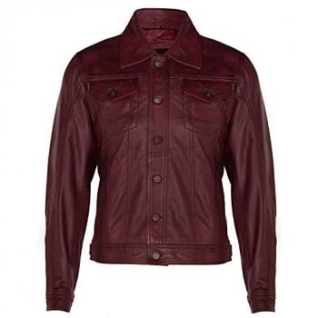 Men's Burgundy Retro Leather Trucker Jacket - Constantine