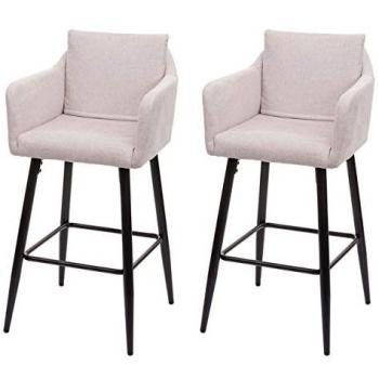 Set de 2 Taburetes de Bar HWC-H93 con Accesorios de Tela Beige