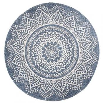 Tapis Mandala Ethnique 90 cm - Gris et Bleu