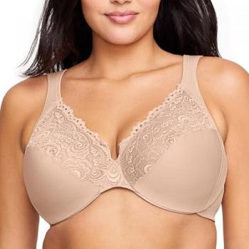 Glamorise Low Cut Wonderwire Lace Bra Tan 48-DD