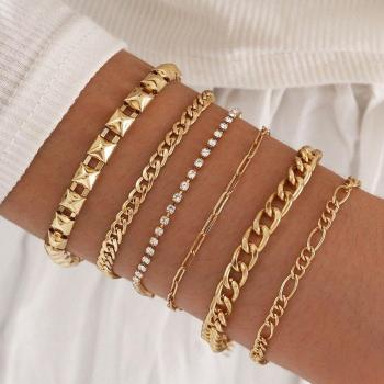 Vintage Gold Thick Chain Bracelet with Crystal Rhinestones