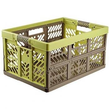 Cassetta Pieghevole Keeeper Ben con Impugnature Soft-Touch, 54 x 37 x 28 cm, Capacità 45 L, Verde/Marrone