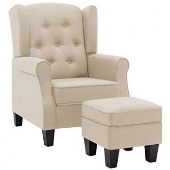 Fauteuil avec Repose-pied Crème Tissu