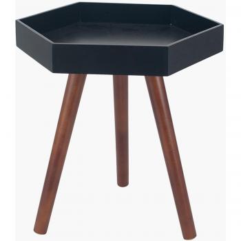 Matte Black Pine Wood Hexagonal Accent Table
