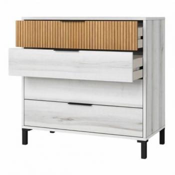 Comoda 4 cajones melamina blanco madera clara 80x8