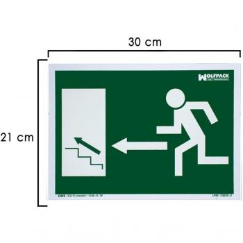 Cartel / señal fluorescente salida escalera izquierda arriba 21x30 cm