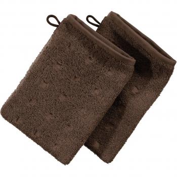 Möve Waschhandschuh Quadretti Frottier – 2 Stück – Braun – 15 × 20 cm