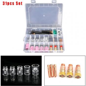 31-Piece TIG Welding Torch Stubby Gas Lens #12 Pyrex Glass Cup Kit for WP-17/18/26