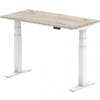 Air Height Adjustable Sit Stand Desk - Grey Oak Top, White Legs, Cable Ports - 1400x600mm