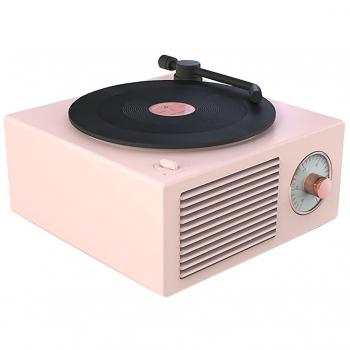 Reproductor de Discos de Vinilo Retro Bluetooth 5.0 y Altavoz Bass Power con Soporte para Tarjeta TF, Rosa, Portátil
