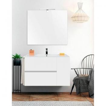 Allstone Set Sospeso Itaca: Mobile Lavabo Specchio Bianco Lucido (Varie Misure)