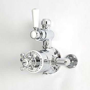 Mitigeur de douche thermostatique rétro exposé Hudson Reed Elizabeth - Chromé et blanc