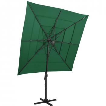 Sombrilla de jardín de 4 niveles con poste de aluminio verde 250x250 cm