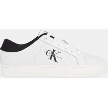 Calvin Klein Women's White Polyester Sneakers with Lace-up, Contrast Details, Print, Logo, Size 10 US