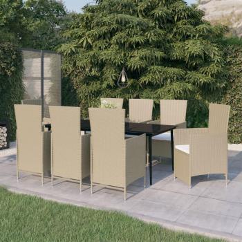 VidaXL 9-tlg. Gartenmöbel-Set mit komfortablen Auflagen Beige