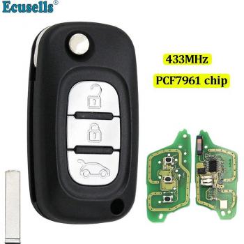 3 Button Flip Remote Key Fob 433MHz ID46 PCF7961 for Renault Fluence Megane 3 Scenic 3