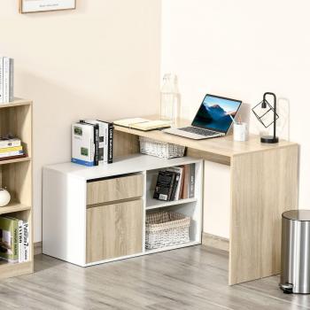 Homcom L-Shaped Corner Computer Desk Study Table with Storage Shelf Drawer