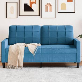 Divano a 2 Posti Blu in Velluto 140 cm