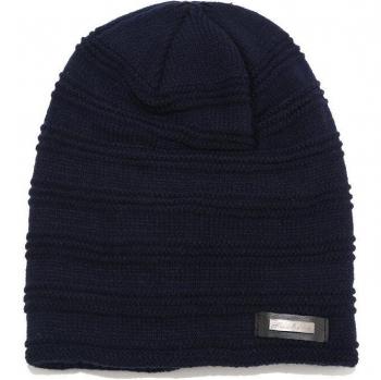 Strickmütze für Männer mit Fleece-Innenfutter, unisex, gestreift, Slouchy-Design, mit Text-Patch in Schwarz, Braun und Dunkelgrau