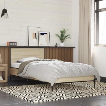 Estructura cama madera ingeniería metal roble Sonoma 90x190 cm Vidaxl Marrón