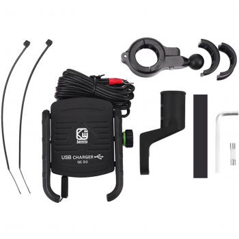 Chargeur USB rapide pour téléphone de moto en alliage d'aluminium avec rotation moteur Noir