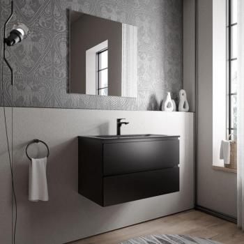 Mobiletto Ava 80 cm Bruxelles con lavabo in Mineralguss, finitura Nero Opaco (Matt Black), preforato