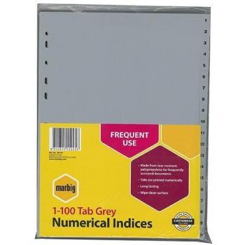 Marbig Indices and Dividers 1-100 Tab Pp A4 Grey : 35170