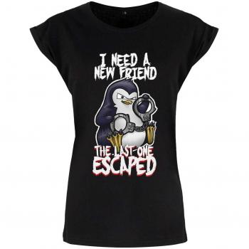Psycho Penguin Women’s “New Friend” Black Premium Shirt