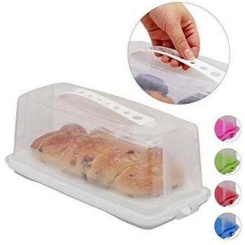 Kuchenbox eckig, Tragegriff, mit Deckel, für Kastenkuchen, Kuchenbutler, hbt 15 x 37 x 16 cm, weiß/transparent - Relaxdays