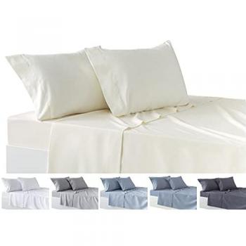 Set di Lenzuola Beige 4 Pezzi con Lenzuolo Inferiore Elasticizzato e Due Federe 50x80 cm per Letto 150x200/200 cm