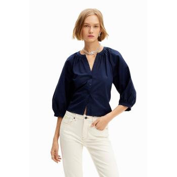 Desigual Blusa Blu Popeline V Scollato L