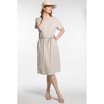 Plus Size Brown Crinkle Stripe Flared Midi Dress, Round Neck, Half Sleeves, Size 16/18, Viscose/Cotton Blend