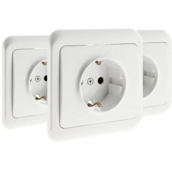 Pack de 3 Prises 16A avec Terre - Schuko - Blanc - Antaria