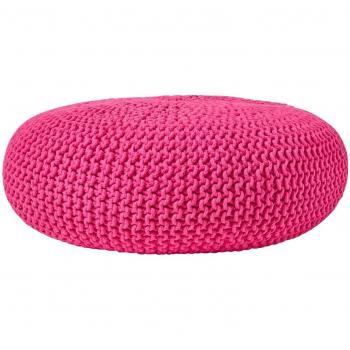 Large Hot Pink Round Cotton Knitted Pouffe (Homescapes)