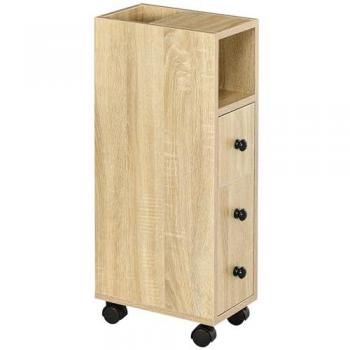 KLEANKIN Armadietto da Bagno a Colonna Design Compatto 4 Ruote Dimensioni 18 X 30 X 68.5 cm Colore Rovere