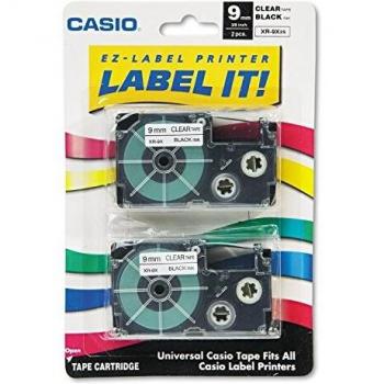 Casio Clear Labels with Black Print, 9mm Width (XR-9X2S)