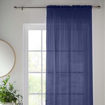 Navy Woven Voile Slot Top Curtain Panels