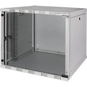 LogiLink 19 Wall-Mounted 9U Rack Cabinet with Lockable Glass Door, Black