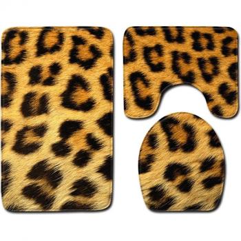 Ensemble de tapis de bain antidérapants 3 pièces motif léopard