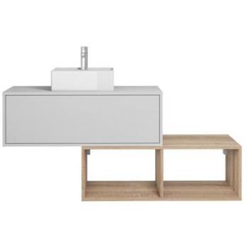 Mobile da bagno sospeso Teana II con lavabo quadrato 1 cassetto bianco e 2 nicchie naturale chiaro 94 cm