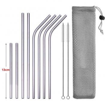 DEOUNY Reusable Metal Cocktail Straws with Cleaning Brush