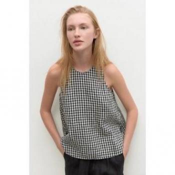 Ecoalf Sustainable Black Vichy Shirt for Women, Short Sleeve Linen Casual Top (M)