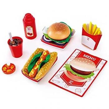 Classic American Meal For Pretend Play Includes Burger, Chips, Hotdogs and Soft Drink