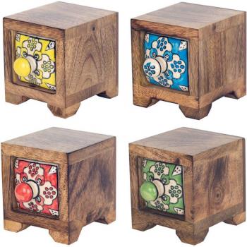 Schmuckkästchen‑Gewürzregal mit einer Schublade und vier U-Boxen – 9 × 9 × 11 cm